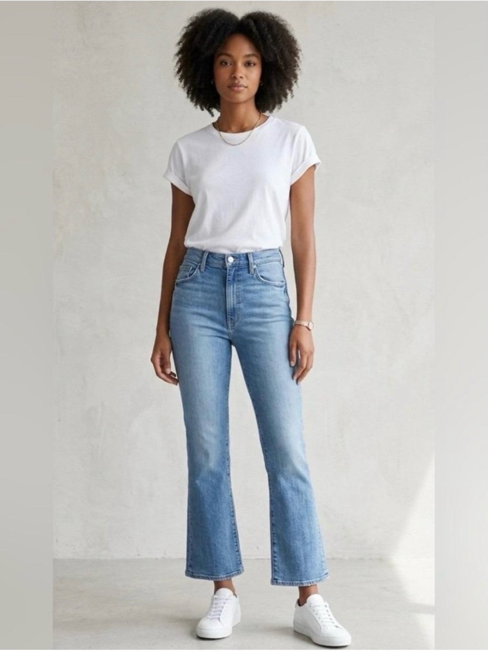 MOTHER Light Blue High-Rise Crop Flare Jeans